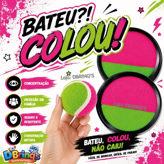 Kit Raquete Frescobol Bateu Colou Peteca Tênis C/ Bolinha Bate Gruda Binquedo Menino e Menina