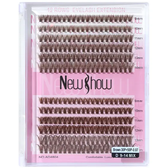 New Show Cílios Postiços Tufo Volume Marrom 30P+40P-0.07 D Curl Mix 9-14mm - Extensão Profissional