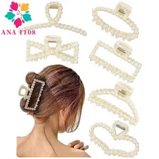 ANA 1108 KIT 4 PCS Prendedor/Piranha/Presilha  Grande de Cabelo com Detalhes de Perola