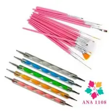 ANA1108 Kit 15 Pincéis + 10 Boleadores Em 5 Pincéis Manicure Desenho