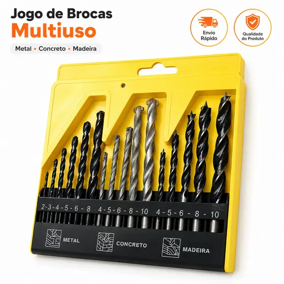 Kit Brocas Furadeira Jogo Brocas 16 peças furadeira Madeira Ferro Concreto