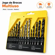 Kit Brocas Furadeira Jogo Brocas 16 peças furadeira Madeira Ferro Concreto