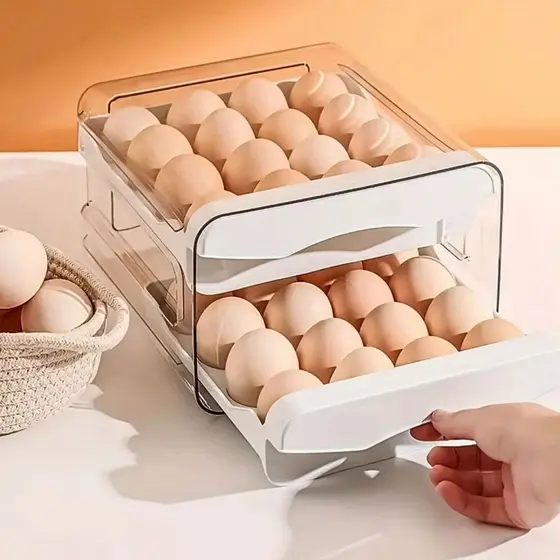 Gaveteiro Duplo Em Plástico Tipo Porta 32 Ovos Para Cozinha Geladeira