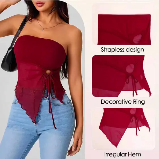 [Estilo Moderno Feminino] Top bustiê com fenda lateral irregular, Regata/Bustiê/Feminino, Moda/Feminina/Confortável