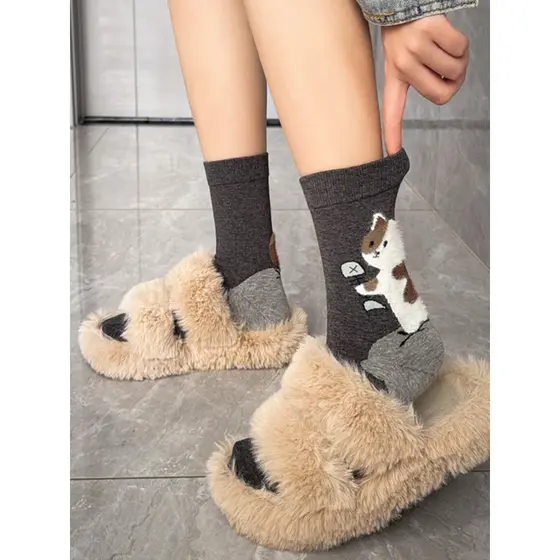 [4 pares] Simples All-Match Cartoon Cute Cat Puro Algodão Confortável Respirável Cheio de Amor