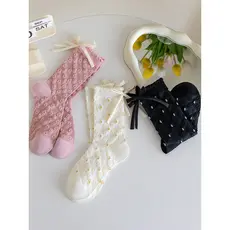 [3 pares] Doce desenho animado acompanhamento quente outono inverno algodão puro pontilhado flor arco pequeno desgaste f