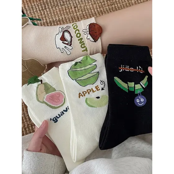 [4 pares] outono inverno combinação de frutas doces algodão puro confortável respirável alta elasticidade personalidade