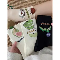 [4 pares] outono inverno combinação de frutas doces algodão puro confortável respirável alta elasticidade personalidade