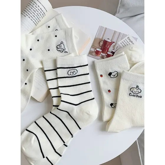 [4 pares] Malha de algodão de outono fofa de desenho animado listras de cachorro moda respirável 2025 novos produtos