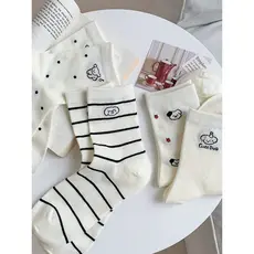 [4 pares] Malha de algodão de outono fofa de desenho animado listras de cachorro moda respirável 2025 novos produtos