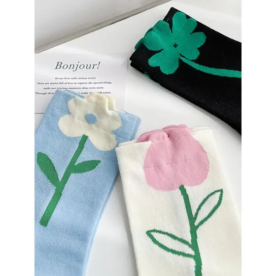 [3 pares] 2025 novo produto primavera outono 3 flores flores não importa como usar parece bom algodão puro absorvente de