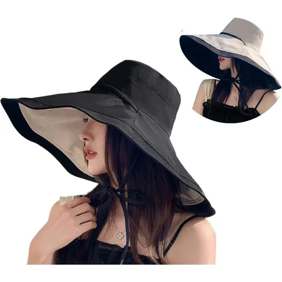Chapéu de Sol Feminino Dobrável com Aba Larga - Chapéu de Praia Feminino com Proteção UV e Aba de 6,7" de Largura com Al