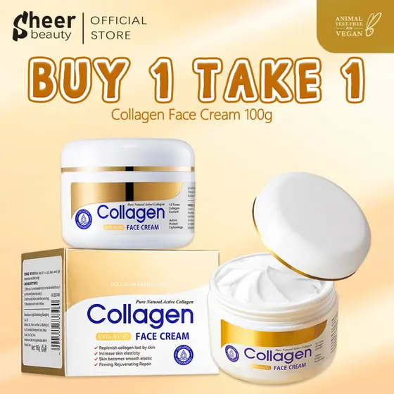 Creme Facial de Colágeno 100g, Eficaz no Combate ao Envelhecimento, Antirrugas, Clareador e Hidratante para o Rosto