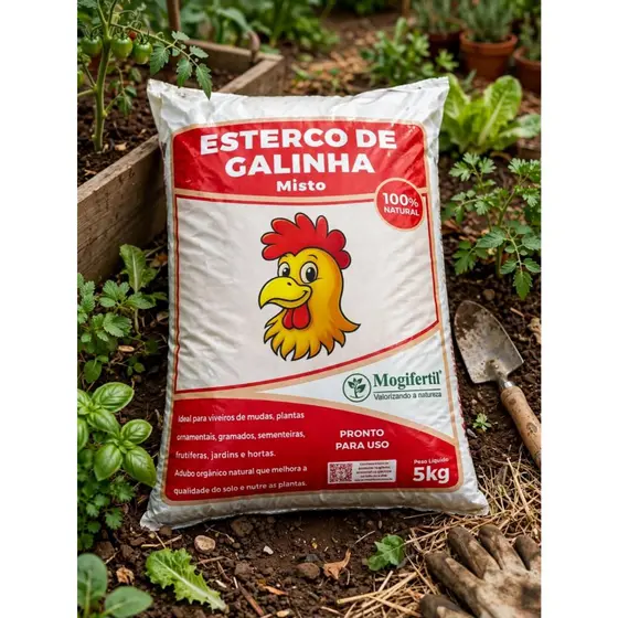 Adubo Orgânico Esterco de Galinha Misto 5kg 100% Natural Pronto Uso Mogifertil Horta Jardim