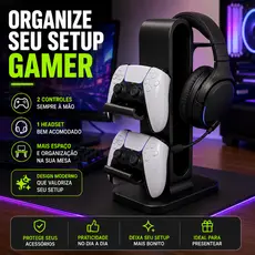 Suporte Gamer Para 2 Controles E 1 Headset Organizador De Mesa Compatível PS5 Xbox Switch