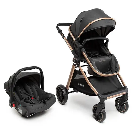Carrinho Romanzo DUO Moisés e Bebê Conforto cor preto bronze Infanti