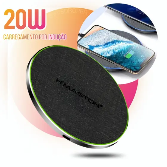 Carregador Sem Fio 20W Carregamento Rápido por Indução Base Wireless Compatível Android e iPhone