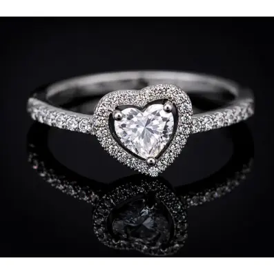 Anel Solitário Feminino Coração Cristal Luxo Prata 925 Ajustável Romântico Presente Namoro Aniversário Elegante