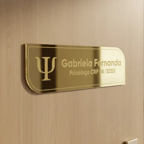 Placa Porta Personalizada com Logo Acrílico Espelhado Luxo Sinalização Decorativa Empresa Escritório