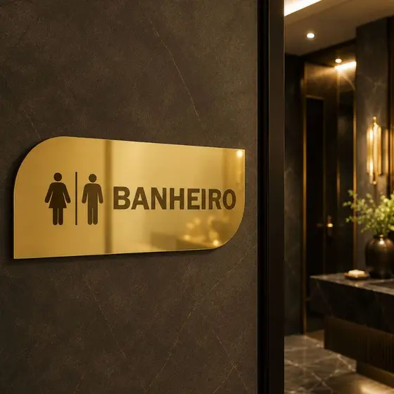 Placa Sinalização Banheiro Wc Acrílico espelhado Masculino Feminino