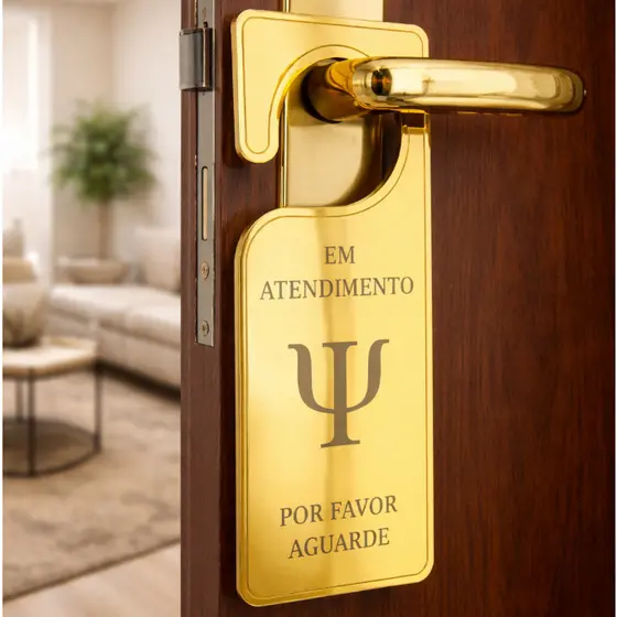 Placa de Maçaneta de Porta Atendimento. Acrilico espelhado de qualidade. Profissão Consultório.