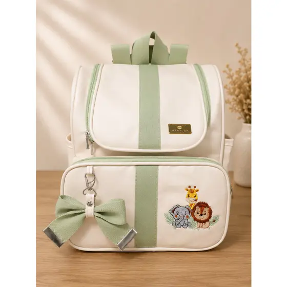 Mochila Maternidade Luxo Impermeável Bordada com Laço – Bolsa Bebê Completa