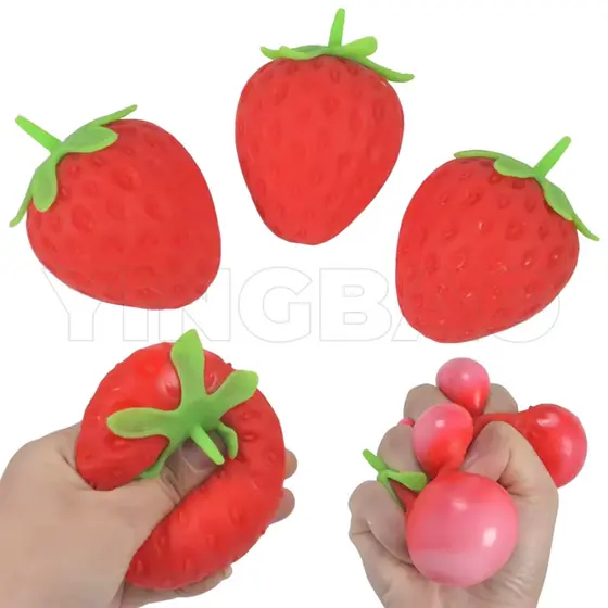3 Pçs Simulação Morango Brinquedo Mole Macio Alívio Do Estresse Espremer Sensorial Bonito Mesa & Escritório Descompressã