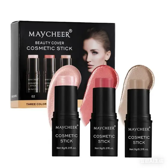 Conjunto de bastão de contorno de 3 peças OTUMX, inclui Blush cremoso e caneta de contorno iluminador, suavização de lon