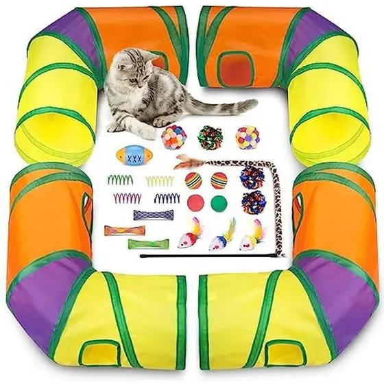 Retro Shaw 33 Pack Brinquedos Para Gatos Internos , Barraca Dobrável De Túnel Gatinhos Com Varinha De Provocação De Pena