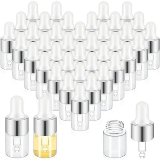 Didaey 100 Pcs 2 ml Mini Frasco Conta-Gotas De Óleo De Vidro A Granel , Frascos Pequenos Vazios Essenciais Transparentes