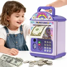 Novo modelo de cofrinho infantil com grande capacidade, desbloqueio por senha e impressão digital, cofre com senha de AT