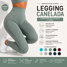 Calça Legging Canelada de Cintura Alta Sem Costura para Academia Feminina, Elástica e Fitness