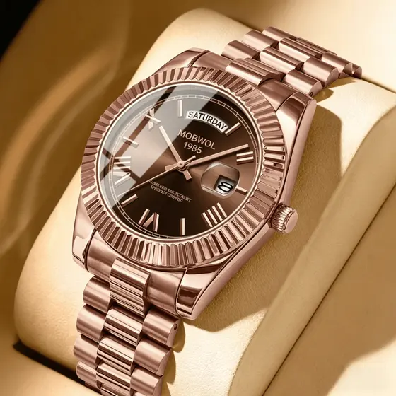 MOBWOL Relógio Masculino Aço Inox Quartzo Calendário Dia Data Luminoso Luxo Social Esportivo Casual Resistente à Água