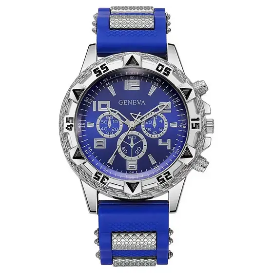 Relógio masculino relógio masculino fita de Silicone vidro azul relógio esportivo grande mostrador de quartzo
