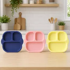 Prato infantil com 3 divisórias, ideal para introdução alimentar, refeições organizadas e práticas.