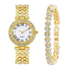 Relógio de Quartzo Feminino Casual e Elegante com Padrão Romano e Detalhes em Diamante