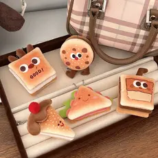 Chaveiro de tecido de dupla camada em formato de hambúrguer, torrada e biscoito, pingente de bolsa de menina de pelúcia