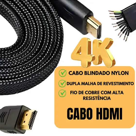 Cabo HDMI 4K 10M Super Resistente Nylon Blindado Para TV Smart Console PC