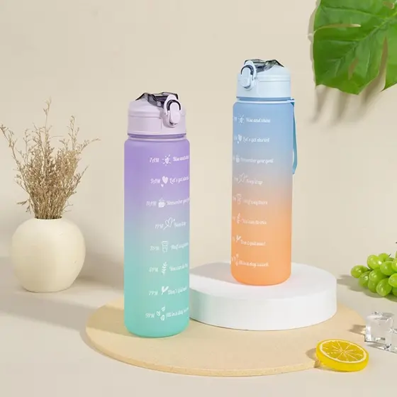 Garrafa Motivacional 900ml Com Canudo Portátil Para Academia E Esportes
