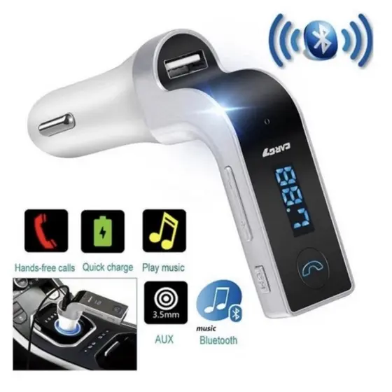 Transmissor Fm Bluetooth Veicular Carregador Para Carro Som Automotivo Carg7 Mp3 Chamadas Viva Voz Entrada Usb Premium