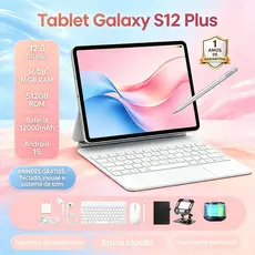 【Teclado e mouse gratuitos】Tablet  S12 Plus 12,8 polegadas HD 16 GB + 512 GB 12.000 mAh 5G wifi