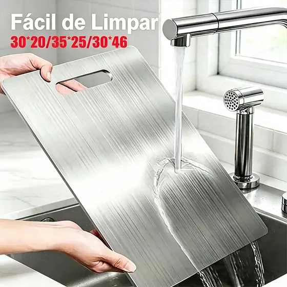 Tábua De Corte Dupla Face 46cm x 30cm, Aço 304 Inoxidável, Antibacteriana para Uso Diário