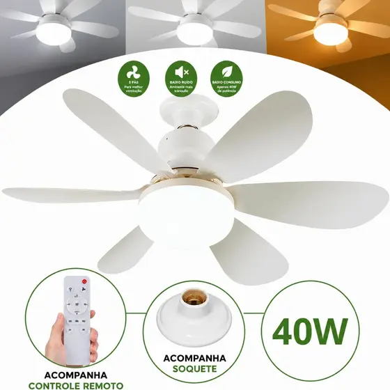 Luminária 40W 30W 52CM 42CM Ventilador De Teto 6 Hélices Luz Ajustável Controle Remoto Silencioso E Econômico