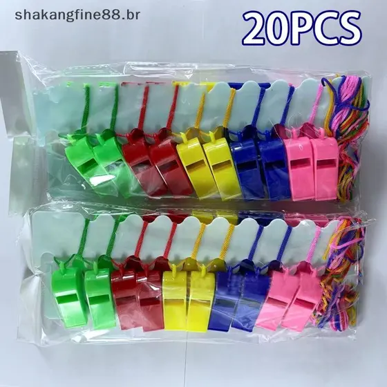 SHBR 20 Pcs Multicor Mini Apito Com Corda Crianças Esportes Futebol Rugby Cheerleading Fãs Cheer Whistles .