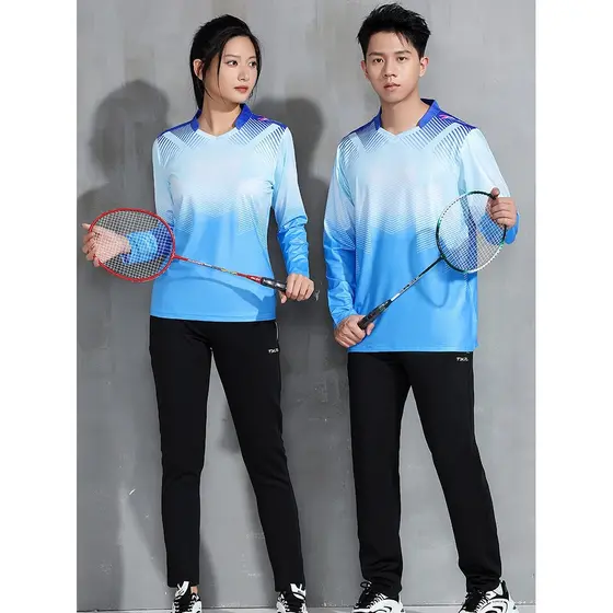 Primavera outono de manga comprida uniforme de Badminton terno masculino feminino de secagem rápida competição camisa de