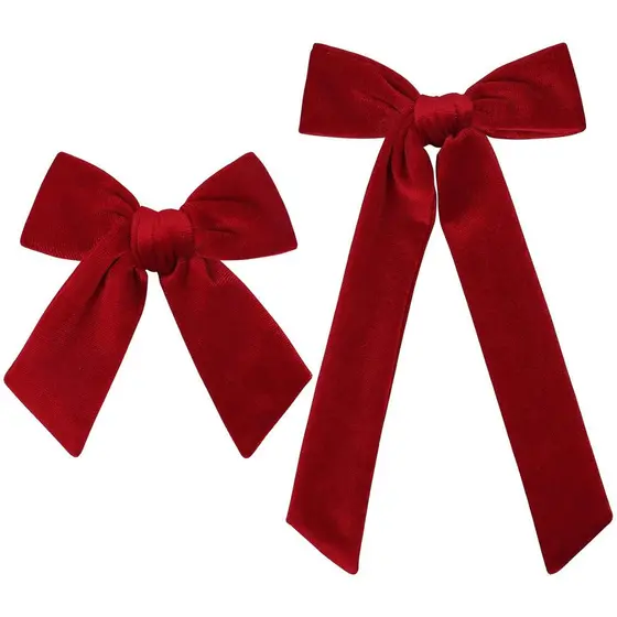 2 Laços de Cabelo Grandes de Veludo Vermelho, Presilhas de Cabelo de 5" e 3,5" com Clipe de Jacaré, Acessórios de Cabelo