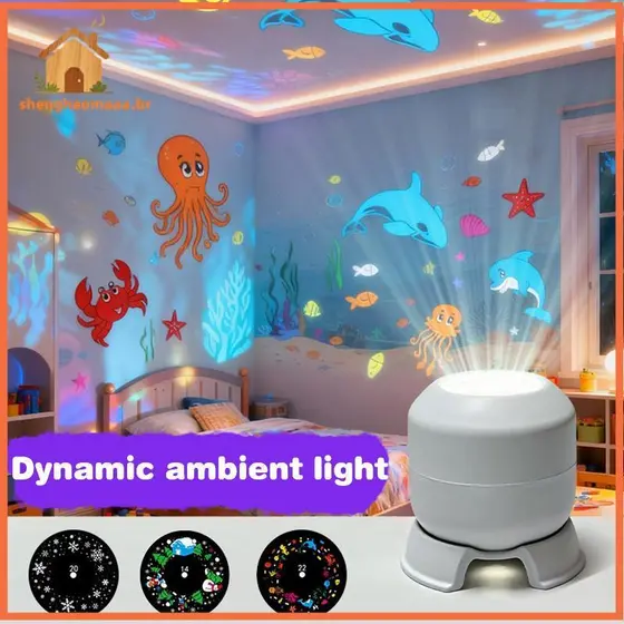 [SH] Projetor LED Ocean Wave Light Com Design Giratório Dinâmico Para Quarto Infantil BR