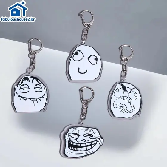 FABUL 4 Pcs Engraçado TrollFace Acrílico Chaveiro Para Bolsa Haning Acessórios Pingente Jóias Amigos Presentes
