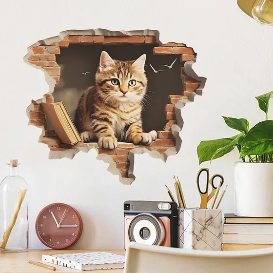FABUL Dos Desenhos Animados Bonito Parede Quebrada Gato Stier Quarto Sala De Estar Varanda Baground Paisagismo