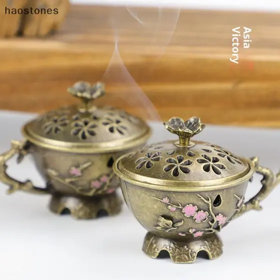Queimador De Incenso De Flor De Ameixa Com Alça Retrô Oco Sti Liga De Zinco Pequeno Artesanato Decoração De Casa